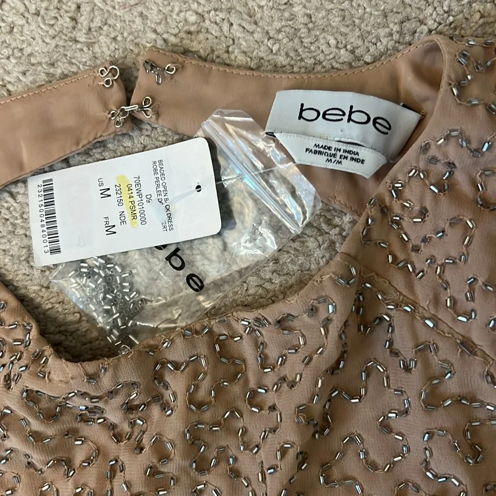 Bebe Beaded Open Back Dress Size Medium New With Tags - Picture 7 of 11